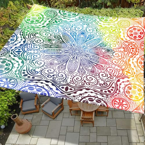 Treer 3D Buntes Mandala Sonnensegel Rechteckig mit Ösen Wasserdicht Polyester Outdoor Sonnenschutz Camping Markise Wetterfest UV-Schut für Balkon Garten Terrasse - inkl 4 Seil (Style 2,2x2.4m)