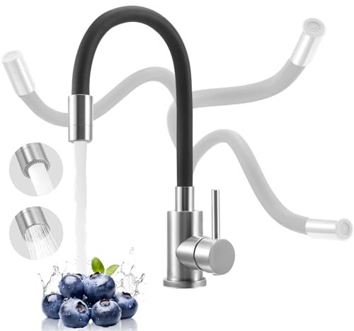 Robinet Cuisine Flexible avec 2 fonctions de pulvérisation, mélange d'évier orientable à 360°, Acier Inoxydable Mitigeur d'Evier pour Cuisine