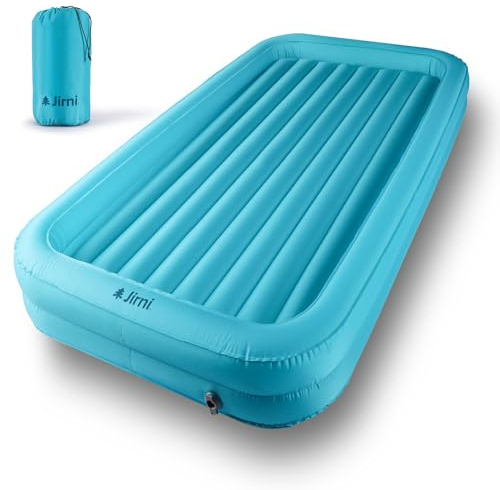 Jirni Toddler Camping Bed with Bumpers & Pump Sack – Ultralight, Compact & PVC-Free Inflatable Kids Travel Bed in 40D Ripstop Nylon for Camping & Family Travel