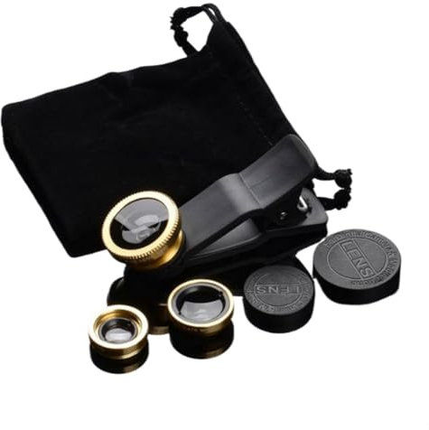 Kameraobjektiv, 3-in-1-Kamera-Objektiv-Clip-Objektiv für die meisten Handys, Weitwinkel, Makro-Fischaugenobjektiv, Clip-On-Objektiv, tragbar