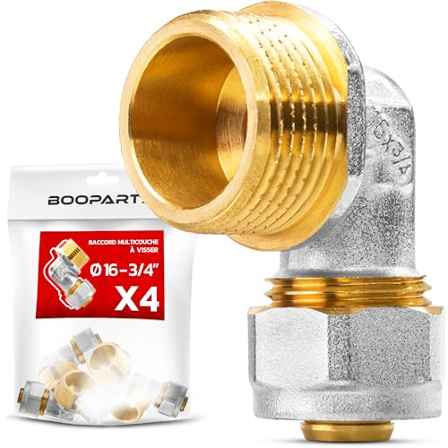 BOOPARTS – 4 Pièces – Coudes Mâles à Visser Ø16–3/4 (20/27) | Raccords Multicouches Mâles pour Tuyaux PEX, PER et Composites | Connexion à 90° Étanche et Durable pour Plomberie et Chauffage