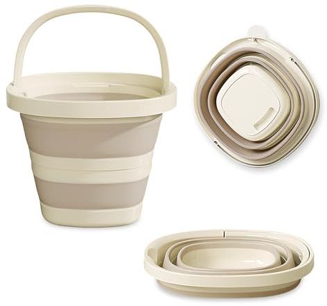 Lvjkes Secchio pieghevole, 10 Litri Grande capacità secchiello Con Manico, Robusto e resistente, Risparmio di spazio, Facile da trasportare, Adatto per pulizia, campeggio, pesca (Giallo latte)