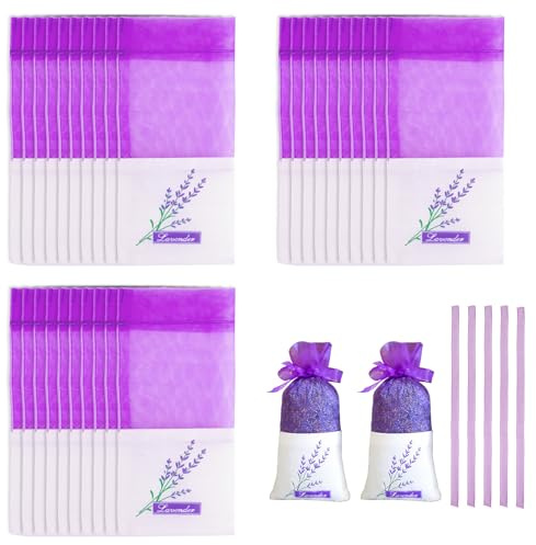 30x Lavendelsäckchen Leer zum Befüllen Premium Organza & Baumwolle Säckchen mit Kordelzug Atmungsaktive Duftsäckchen für Lavendel Getrocknet, Gewürze & Kleiderschrank (Lila)