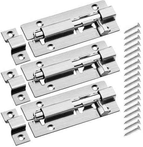 3 Sets 3 Inch Stainless Steel Small Sliding Door Lock, for Internal Doors | Slide Latch Barrel Bolt with Screws, Door Bolt Lock for Bathroom Bedroom Shed Garage Door Gates (Silver)