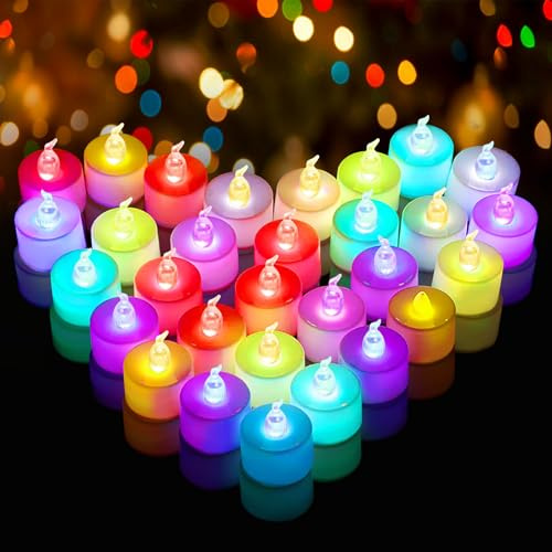 50 Stück LED Teelichter Farbwechsel, LED Kerzen Teelichter mit Farbwechsel, Flammenlose Kerzen Batteriebetrieben, LED Tee Lichter, für Weihnachten, Halloween Dekorationen, Hell Flackerndes