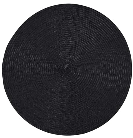 Platzset Rund Ø 38 cm Abwaschbar Tischset Platzmatte in Bast-Optik Platzdeckchen Tisch Untersetzer (Schwarz)