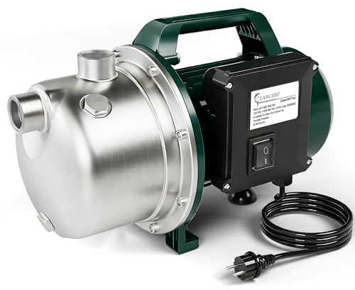 LANCHEZ Gartenpumpe 7200 l/h Fördermenge, Leistung 1100 W, 50 m Förderhöhe, Ansaughöhe bis zu 7 m, Wasserpumpe für Regenfässer, Zisternen, Gartenteiche