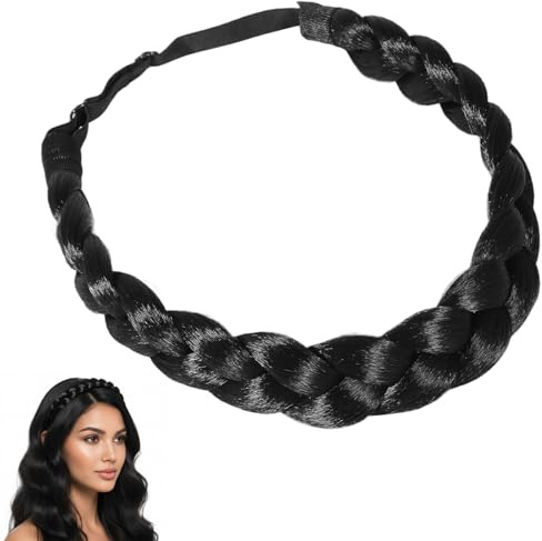 Damen Haarreif Geflochten, 3 Stränge Zopf Geflochtenes Haarband, Verstellbarer Geflochtener Haarreif für Haarschmuck Oktoberfest Damen, Dirndl, Hochzeit, Schwarz