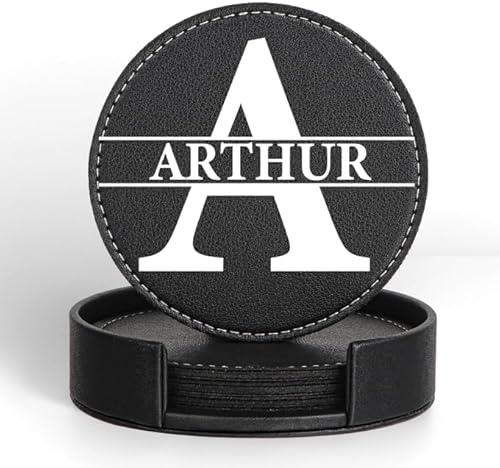Personalisierte Leder-Untersetzer mit Ständer - 6er Set Individuelle Getränkeuntersetzer mit Name, Foto, Logo - rutschfeste Bar-Untersetzer für Wohnzimmer, Wein & Biergläser