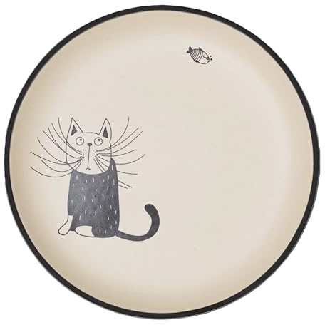 Dekorativer Teller mit Katzenmotiv aus Keramik - Ms. Meow und Bubbles - verspielt & modern – Für Tisch, Regal & Wohnraum Dekoration, Geschenkidee für Katzenliebhaber, Elfenbeinweiß, 20 cm