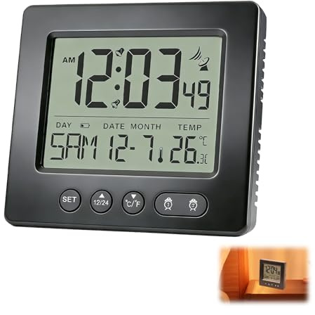 MDLSDE Sveglia digitale radiocontrollato con 2 allarmi, ora automatica orologio radiocontrollato 5 minuti di ripetizione visualizzazione della temperatura