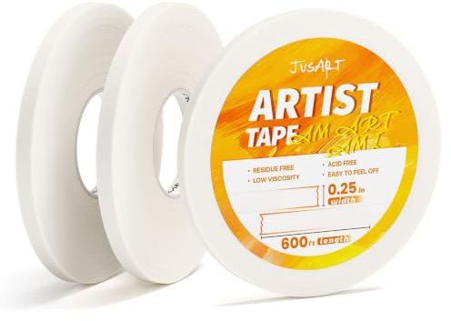 JusArt 3-pack konstnärstejp för akvarellpapper, 0,63 cm bred, 183 m lång | Vit tejp för limning, inramning och ritning, syrafri, svagt lim