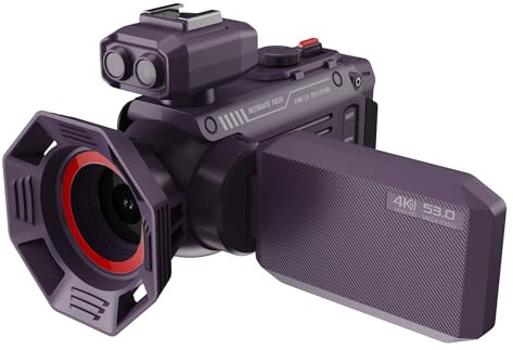 Caméscope Wi-Fi 4K UHD avec capteur CMOS 53 MP et zoom optique 50x, écran LCD de nuit et 3,0, batterie intégrée de 2500 mAh, blanc