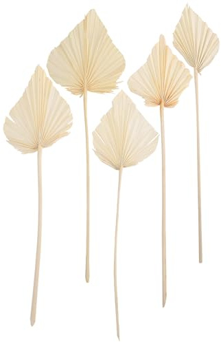 Happyyami Set de 5 Hojas de Abanico de Palma Seca de Color Claro para Decoración de Boda y Hogar Material Sintético, Estilo Artístico y Chic para Decorar Espacios