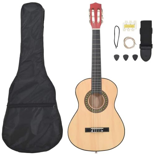 Runheo Set di 8 chitarre classiche per bambini principianti, chitarra da concerto in legno di tiglio con custodia, tracolla, plettri, fischietto e corde per lezioni, casa, viaggio