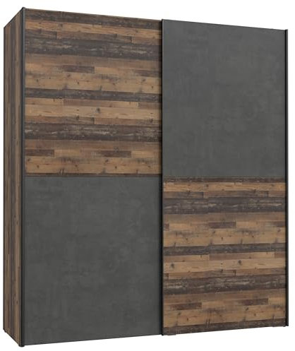 Forte DEDERIK Schrank 170, Kleiderschrank Industrial, Schlafzimmerschrank 2-türig, Holzwerkstoff, Old Wood Vintage Holzdekor/Betonoptik Dunkelgrau, 170 cm breit x 190,5 cm hoch x 61 cm tief