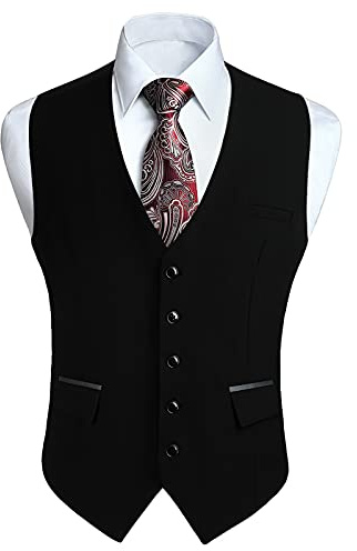 HISDERN Gilet Costume Homme Formel Classique Casual Gilets sans Manche Homme pour Mariage Business Parti Coton Vest