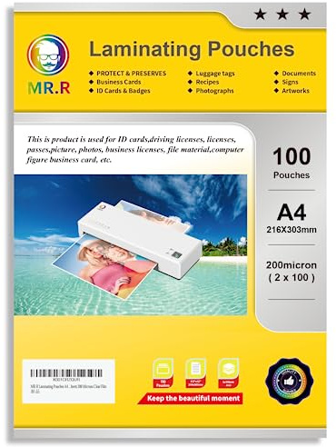 MR.R lamineringsfickor A4 glansiga 100 ark 200 mikron klar film