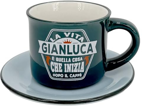 CLEARCO Tazzina da caffè in gres porcellanato personalizzata con piattino - Gianluca