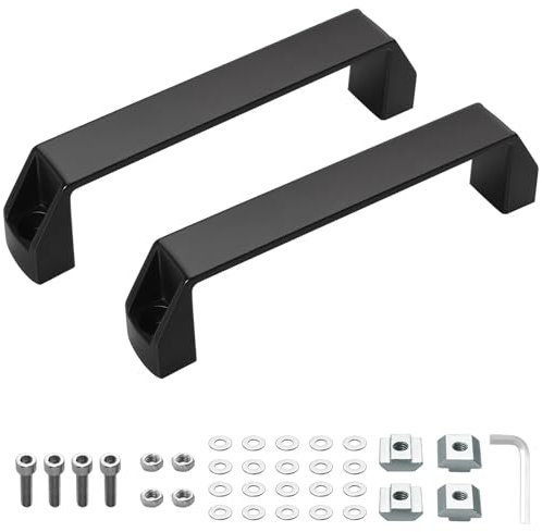 JiGiU 2 maniglie in lega di alluminio con dado a T M6, viti M6 x 25, dado, rondella, chiave, maniglia per profilo in alluminio serie 40 (distanza tra i fori: 180 mm)