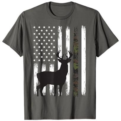 Whitetail Deer Hunting Hunter Buck Camo American Flag USA T-Shirt