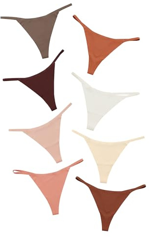 DEANGELMON Seamless G-string Thongs for Women - No Show Thong Underwear Low Rise Stretch Panties Workout Pack (8P1,M)