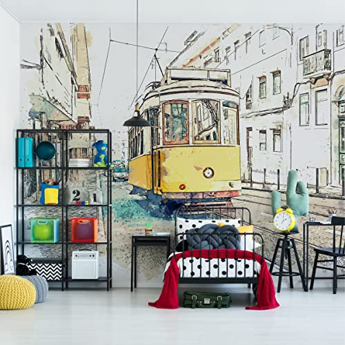 Muralo Vlies Fototapete 460x300 Wohnzimmer STRAßENBAHN Lissabon Retro Moderne Tapete Gästezimmer Schlafzimmer Wandbilder Wandtapete Wandtattoo XXL Br.460xHö.300