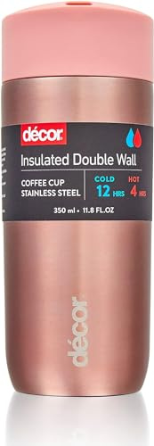 Décor Insulated Stainless Steel Coffee Cup | Travel for Hot & Cold Drinks | 350ml, 12oz - Rose Gold