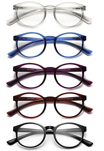 OKH 5 Pacco Occhiali Leggeri Blu, Occhiali Da Lettura Con Cerniera Primaverile Tr90 Frame, Lettori Infrangibili(Rotondi +2.5)