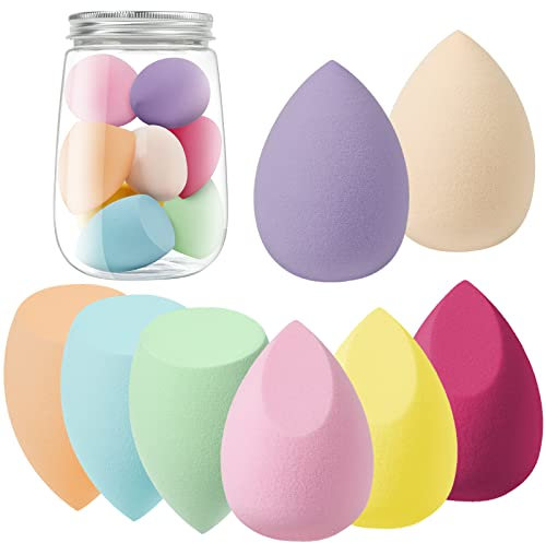 AUAUY 8 PCS Make up Schwamm Set, Foundation Blending Beauty Sponge, Beauty Makeup Schwämme Blender für Flüssigkeit Foundation Puder Sonnenschutz und Creme mit 1 Schwammhalter(Gemischte 3 Stile)