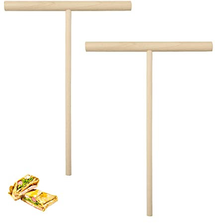 Jagowa 2Pcs Crepe Spreader, T-Shape Natural Wooden Stick Pancake Maker Kitchen Tool 4.7×6.3 Inches
