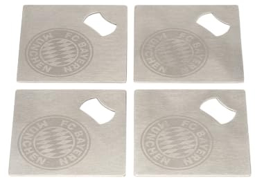 FC Bayern München Metalluntersetzer 4er-Set (Flaschenöffner) Silber I Fußball