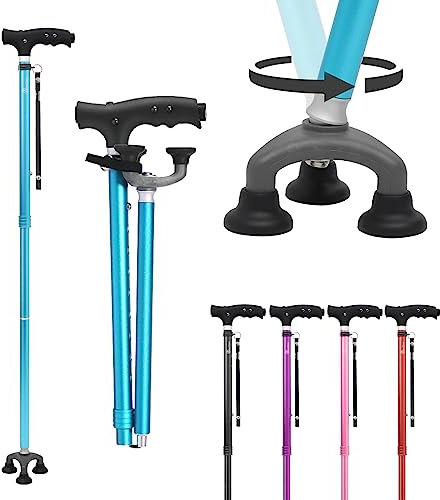 BeneCane Gehstock mit LED-Leucht für Männer und Frauen, höhenverstellbare Stöcke mit Stabiler 3-Basis, zusammenklappbarer Stock mit T-Griff, leicht & stabil