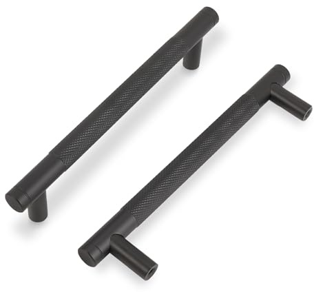 COTYKILEY 10-pack 128 mm (5 tum) matt svart skåphandtag, räfflade handtag till köksskåp, dörrhandtag till kök, skåp, hårdvara, byråhandtag