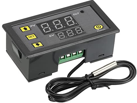 sourcing map 24V DC LED Digital Temperatur Regler Thermostat -20 bis 100°C | Meter Heizung Kühlung, W3230, Relais Ausgang, Mit NTC Temperatursonde, Wasserdicht