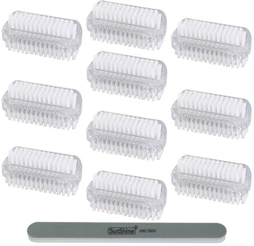 10 Stück Doppelseitige Handbürste Nagelbürste mit Harten Borsten Handwaschbürste Fingernagelbürste mit 5 Nagelfeilen für Reinigung von Hand Nagel Bad Waschbecken