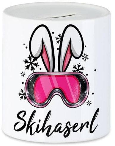 Hey!Print Skihaserl Spardose Apres Ski Skihase Skifahren Lustig Skilehrerin Winterurlaub Skiurlaub