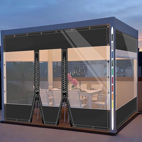 SDLLG Outdoor Winter Vorhänge Wetterfeste Anpassbar Verdickenplane 0.5mm Trennvorhang für Garten Balkon Draussen Pavillon Terrasse Deck 2.5x3m(HxL) Schwarz mit 2 Reißverschlüsse