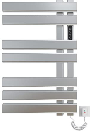 Handtuchheizkörper Elektrisch, Badheizkörper Elektrisch Silber, 450mm × 720mm, 235W, Handtuchtrockner Elektrisch, Handtuchwärmer Elektrisch, Heizkörper Bad, Energie sparen, mit Timer-Silver Right
