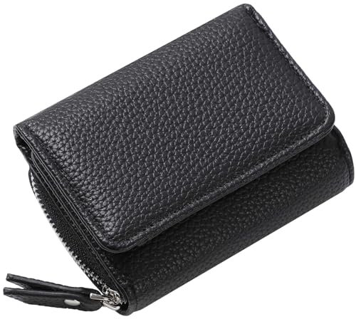 RRANCharltu Geldbörse Damen Klein Leder Kleines Portemonnaie Damen Mini Geldbeutel mit Zipper Münzfach Kartenfächer, Schwarz