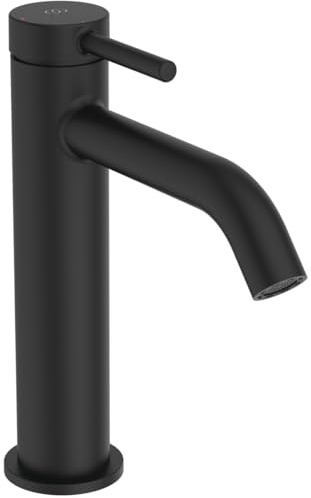 Ideal Standard BD760XG Ceraline Nuovo Waschtischarmatur ohne Ablauf, Bad-Wasserhahn mit Auslauf, Mischbatterie Waschbecken, Wassersparend BlueStart, Schwarz (Silk Black)
