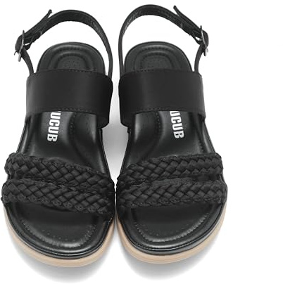 DUUCUB Damen Flache Sandalen Knöchelriemen Offene Zehe Sommer Geflochtene Sandale Strand Bequem Slingback Kleid Schuhe Schwarz EU 37