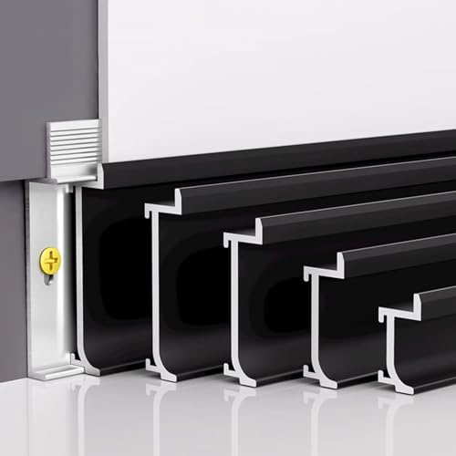 Raouoae Battiscopa Anodizzato In Alluminio 125CM - Set Di 4 Pezzi Per Bagno, Garage, Ristorante, Piscina, Ufficio Domestico - Battiscopa Decorativo Resistente All'Acqua(Schwarz,Zubehör)