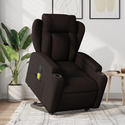 Homgoday Elektrischer Massagesessel mit Aufstehhilfe, Aufstehsessel, Relaxsessel mit Liegefunktion, Ruhesessel, Fernsehsessel, Polstersessel TV Sessel für Wohnzimmer, Dunkelbraun Stoff