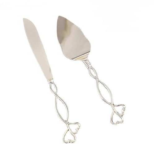 Zinc Alloy Wedding Cake Knife Shovel Server Set Silverware Carved Handle Cake Pie & Pastry Servers Party Thanksgiving Christmas (Silver)