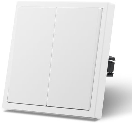 MVAVA Interruptor pared con Mate,Interruptores de luz con Garfio,Basculante Con Gran Panel,Fácil Instalación,2 Gang 1 Vía,86mm Blanco