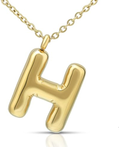 Joacii 18K vergoldeter Bubble Initial Letter Anhänger Halskette für Frauen Chunky Custom Puffy Alphabet Letter Name Drop Halskette für Männer