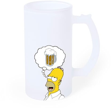 Genérico Jarra 500Ml de cerveza helada de Homer amando la cerveza - Jarra bebida refresco cristal esmerilado medio litro - Original regalo Padre Madre Cumpleaños grabado con asa.