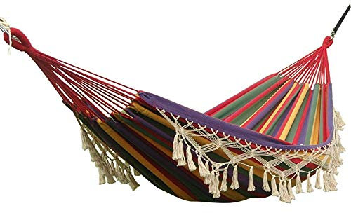 Reisehängematte, Baumwoll-Canvas-Hängematte, Doppelschaukelbett mit Quaste für Reisen, Camping, für Reisen und Garten (Farbe: C, Größe: 200 cm x 150 cm)