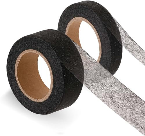 Prasacco 2 Rollen Saumband Zum Aufbügeln, Waschbar 20m x 1cm/20m x 2,5cm Selbstklebend Nahtband Zum Spleißen Von Stoffen, Vorhängen, Hosen, Kleidung (Schwarz)